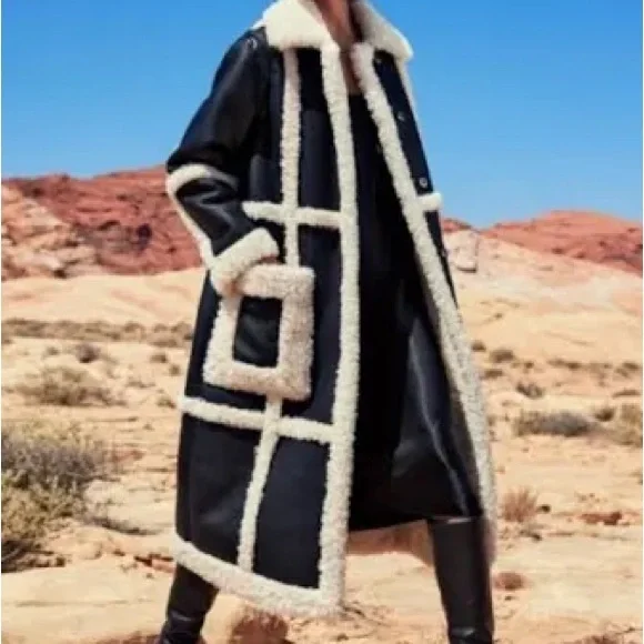 NWT Rebecca Minkoff M Boho Vegan Suede Shearling Wool Designer Coat Black $398 - Picture 2 of 15
